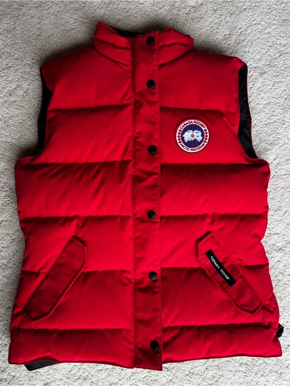 Canada Goose Red Quilted Down Vest with Logo Patch